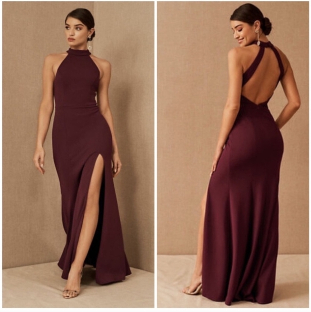 BHLDN Anthropologie Halter Crepe Maxi Dress Size 6